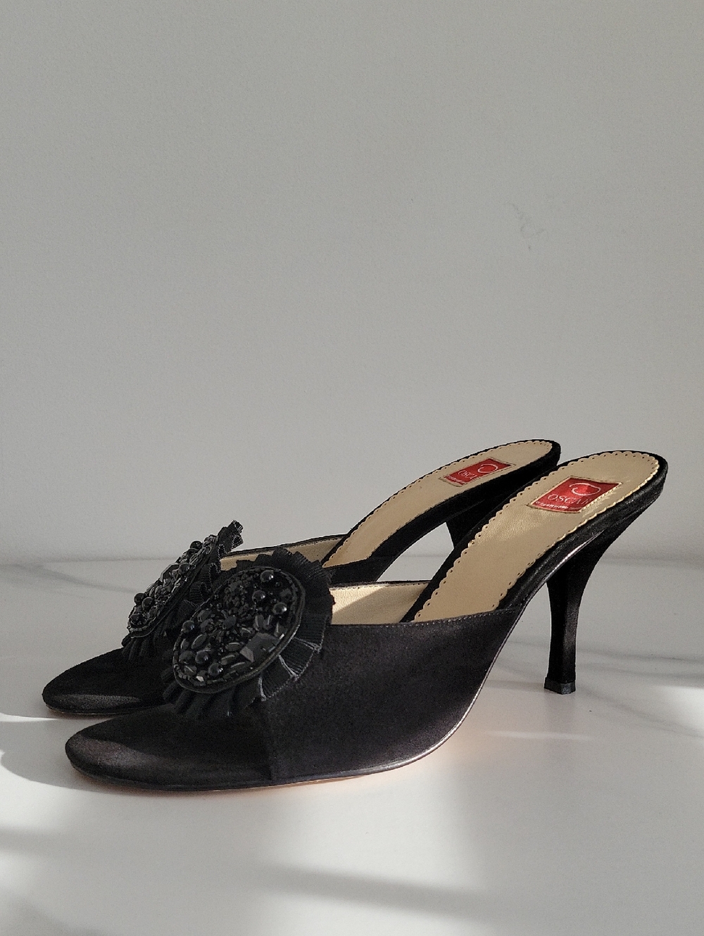 Oscar de la Renta Open- Toed Black Suede Heeled Sandals